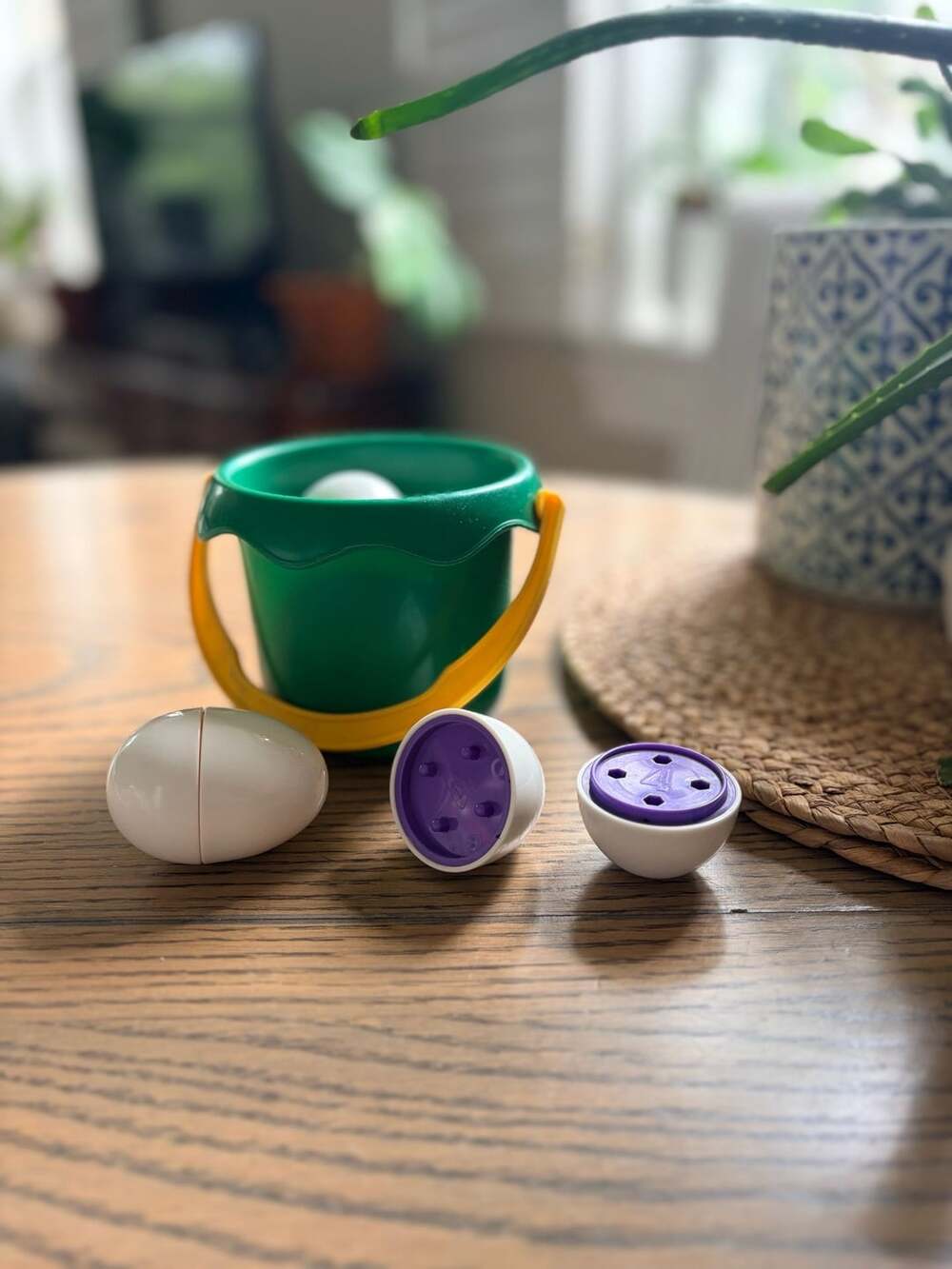 Mini Bucket and Realistic Sized Eggs Match And Sort Toy Set
